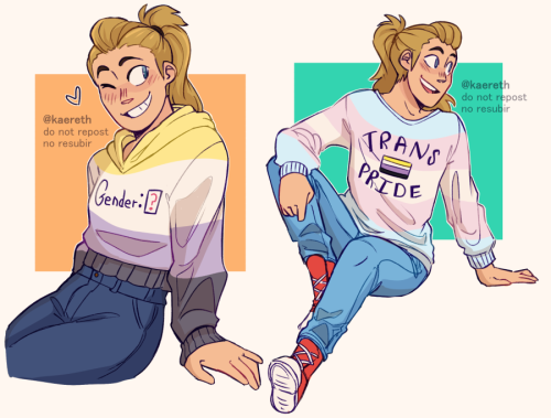 kaereth:Nonbinary Adora rocking some cool shirts for a ko-fi request!! (I love drawing characters in
