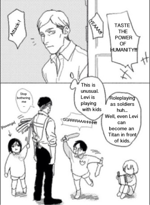 strawberry-and-apple:  TITLE: Levi heichou playing with kids Original: ARE RAY Translated by strawberry-and-apple  