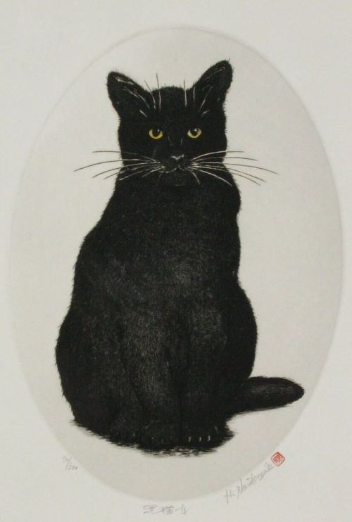 Hiroto Norikane aka 乗兼広人 (Japanese, b. 1949, Hiroshima Prefecture, Japan) - Black Cat 4  Etchings