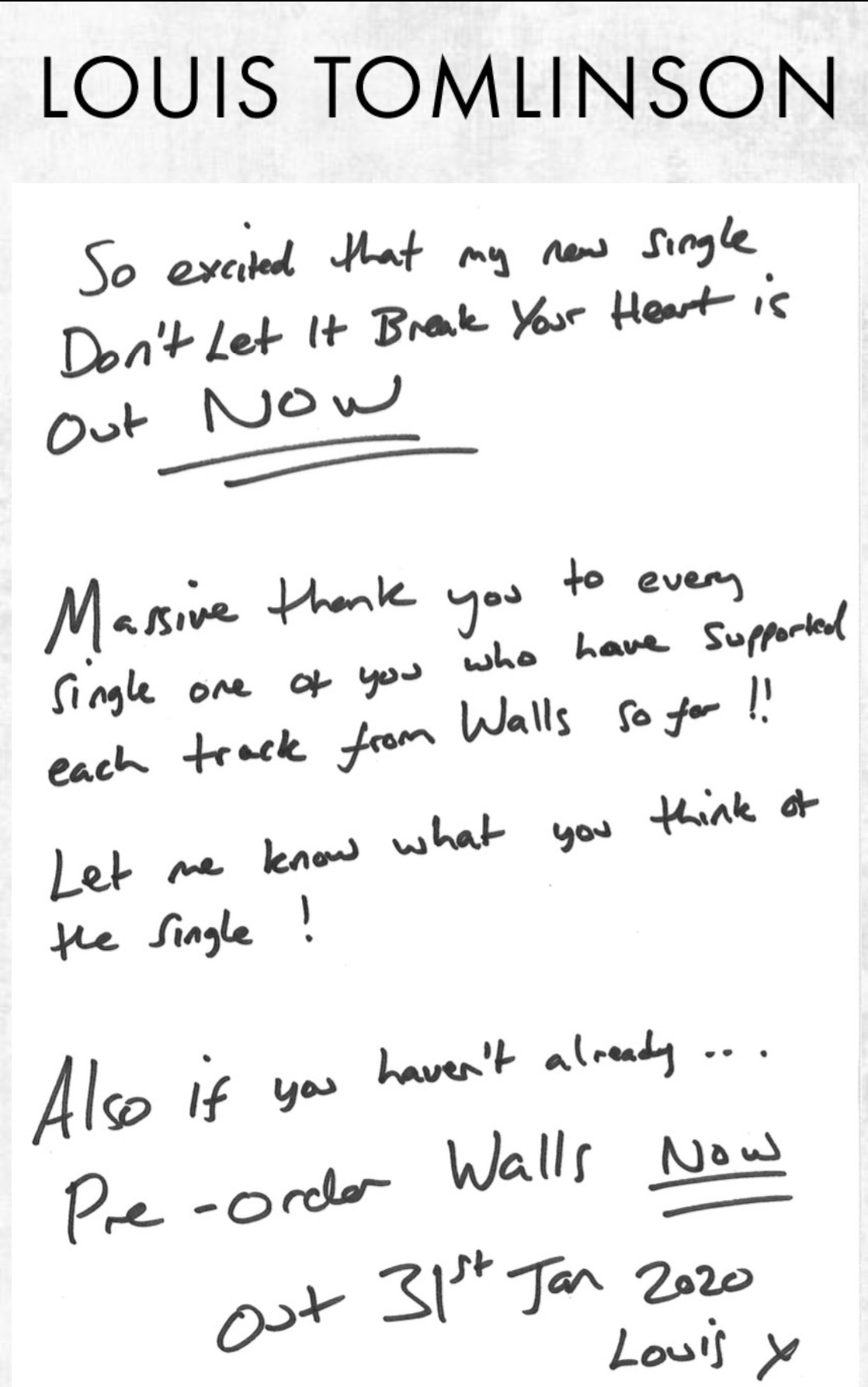 Louis Tomlinson News on X: #Update  Louis sent an email with a  handwritten letter to everyone who's singed to his newsletter. #TwoOfUs  #TwoOfUsOutNow  / X