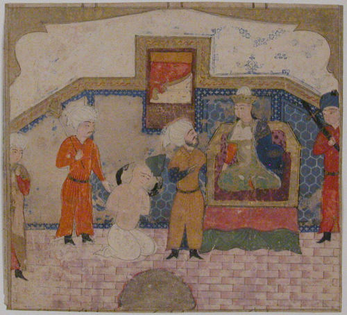 &ldquo;Zahhak Brought as a Prisoner before Faridun&rdquo;, Folio from a Shahnama (Book of Ki