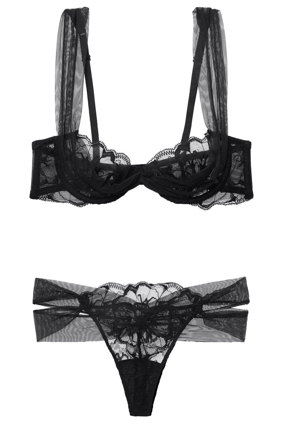 La Perla Macrame Poem Black Front Fastening PushUp Bra In Silk ($635) ❤  liked on Polyvore featuring intimates, b…