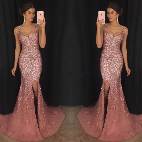 Crystal Slit Mermaid 2019 Prom Dress. Item code:BA7465 Site:www.27dress.com #promdresses #promdress 