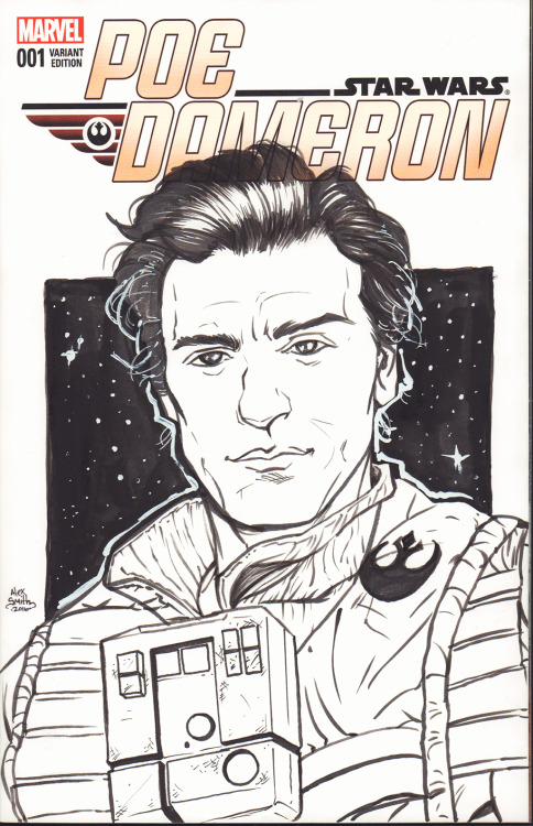 When I showed this to my wife, she said, “Oh my God, you did such a good job…I just want to lick him.” Thanks?
He’s for sale here: http://sketchymcdrawpants.storenvy.com/products/17721395-poe-dameron-sketch-cover