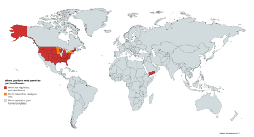 hardboiledoldman:mapsontheweb:Where you don’t need permit to purchase firearms.PAINT IT RED