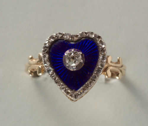 anotherdiamonday: allaboutrings: Victorian Blue Guilloche Enamel and Rose Cut Diamond Heart Ring all