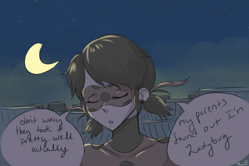 mari-monsta:   Awhile ago I saw @portentous-offerings make a post about how Marinette’s parents would react if they found out she was ladybug in response to an anon question, and she said something about her parents sending food with her on patrols