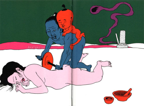 A good massage to relieve stress.From REVE ECARLATE by Toshio Saeki. Eroguro artworks from the early