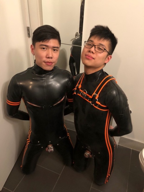 deniedumpling:Slave brothers locked in chastity, plugged, kneeling and ready to serve