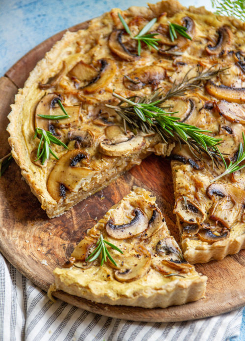 tofu quiche with caramelized onions and mushrooms