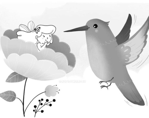 Fatina e colibrì! #blackandwhite #greyscale #illustration #drawing #childrenillustrator #childrenill