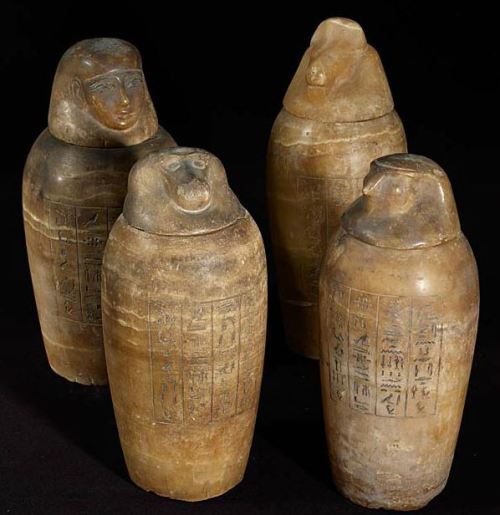 The four canopic jars of Horemsaf (c.1069-1030 BCE) “All four of these calcite ‘can