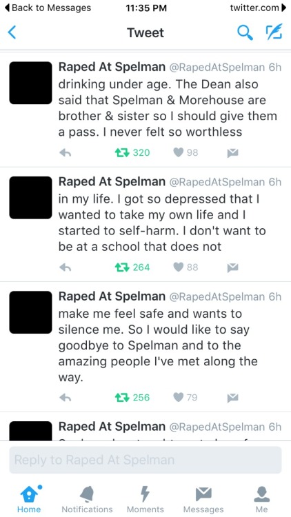 kimreesesdaughter:  nubianlockedup:  This is what happens when Spelman and Morehouse continues to sweep rape and sexual assault issues under the rug….  There is a HUGE problem with the silence of sexual assault in the AUC. Definitely needs to be a major