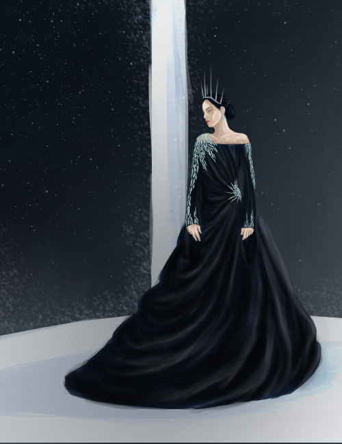 millyhansonmp:  Levana’s Dress in Mourning for the Death (or Murder) of Winter. In the book she wear’s a sash with a gold pin so I will work on some concepts for that. 