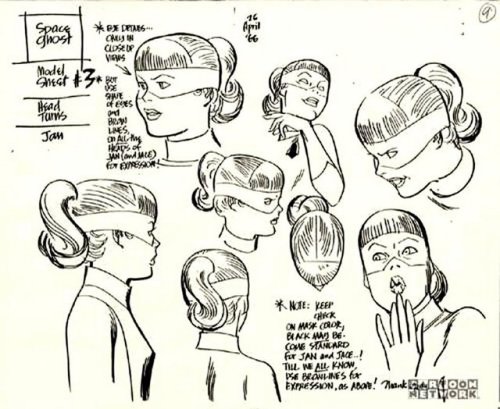 Alex Toth’s design sheets for Space Ghost, Brak, and the Phantom Cruiser.Note that one of the design