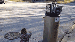 tastefullyoffensive:  Little girl is excited to meet a robot (broken water heater). [full video]