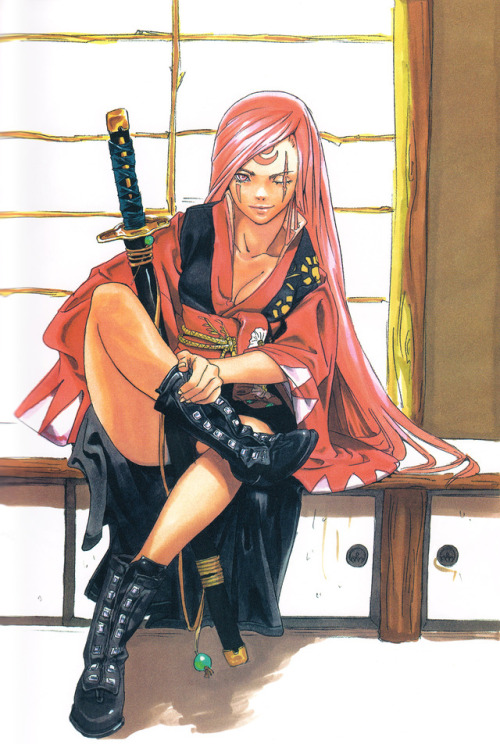 artbookisland:Scan from “Artworks of Guilty Gear X”. Art by Daisuke Ishiwatari.Sorry about the blurr