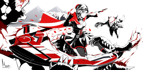 xlthuathopec:  munadoodlesnonsense:    Available as print and smart phone covers on my store, Society6!(Click for HQ!) I wanted to draw Ruby for the longest time. Her scythe brought me pain.Here’s a gif of my progress.   TH SI IS SO BADASS AND BE AUTIFU