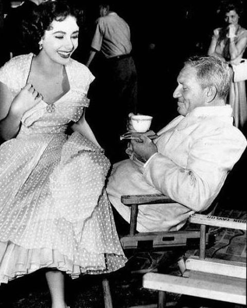 Elizabeth Taylor and Spencer Tracy taking a break on the set of Father of the Bride, 1950.  #spencer