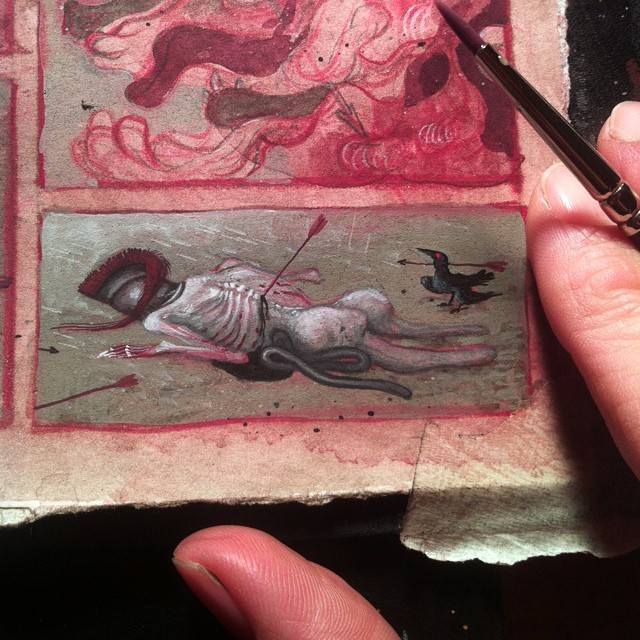 allison-sommers:  Doing some rather tiny work on this comic piece #wip #gouache #headache