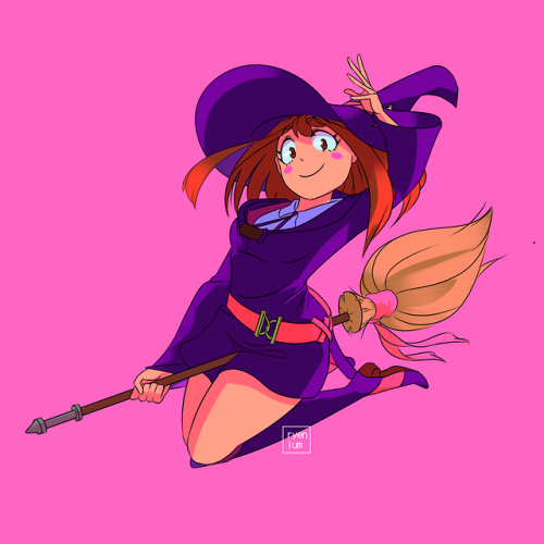 ninsegado91: ryenium: Witchy flying girls. Cute Akko doesn’t seem to be happy =P