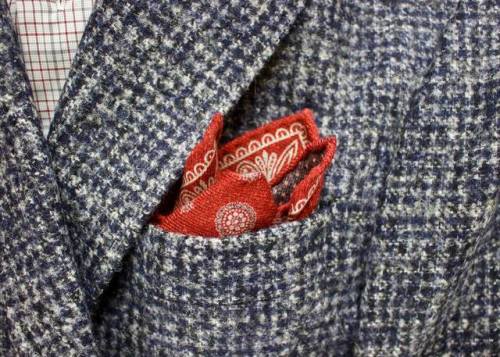 Wednesday fall fashion lay-down~ Cashmere blue check jacket by Brunello Cucinelli~ Red\Gray shirt by