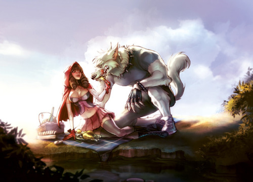 fairy34tales:  Pic nic with the wolf by MirkAnd89