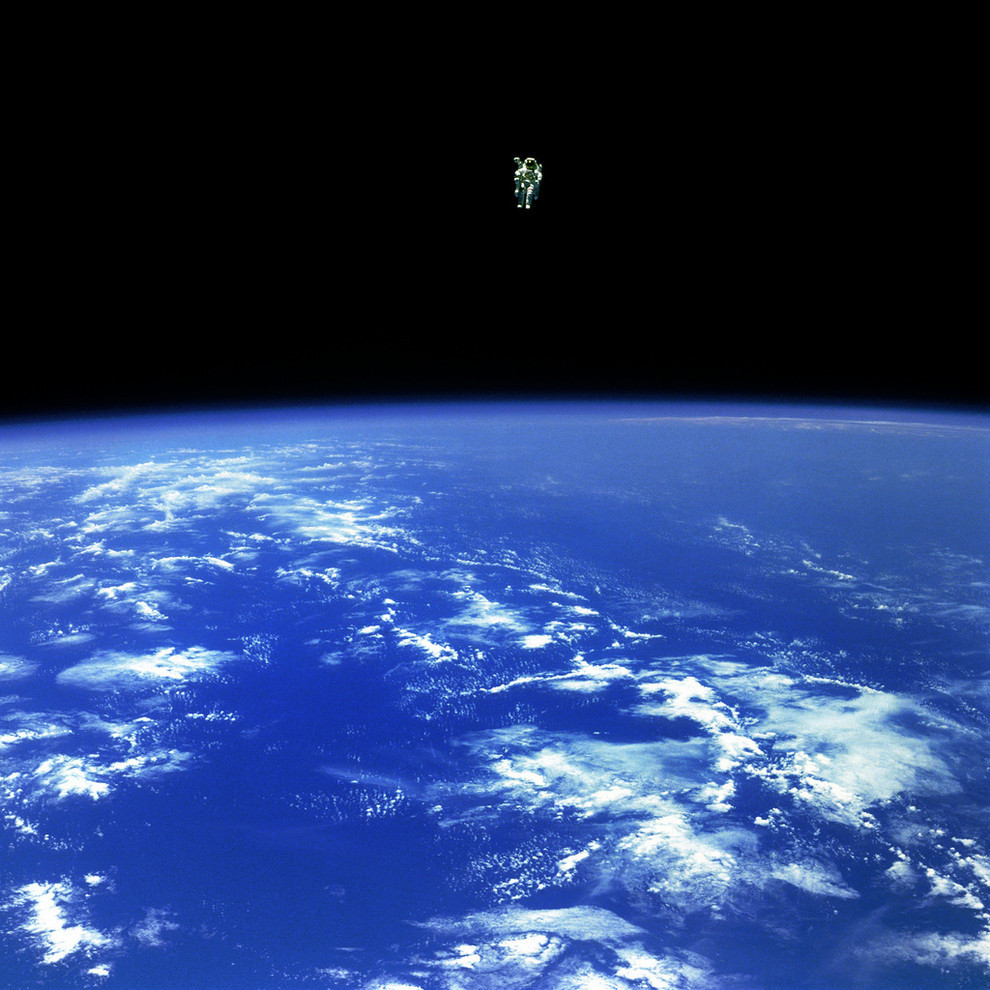 just&ndash;space:  Bruce McCandless on the first ever untethered spacewalk, February