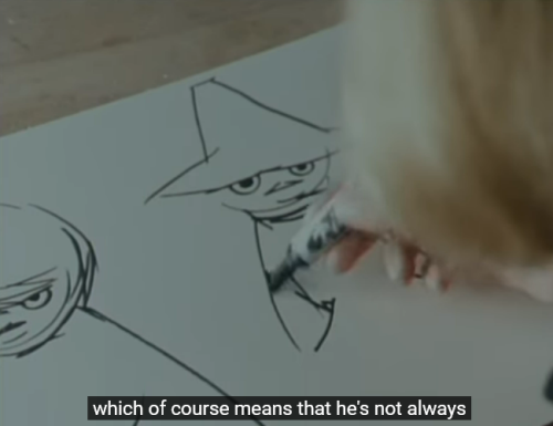 vimbry:[x][a series of images from an interview with Tove Jansson, who sketches the character Snufki