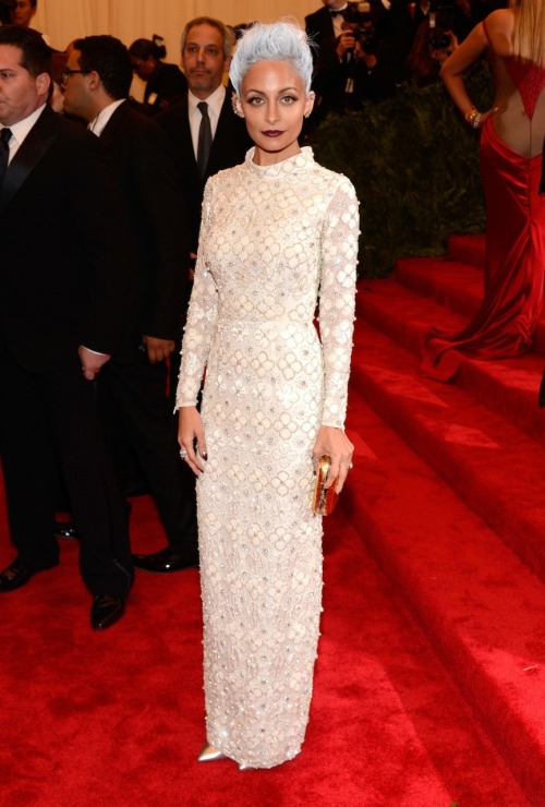 A statuesque Nicole Richie wearing a custom dress by Topshop at the 2013 Met Gala.