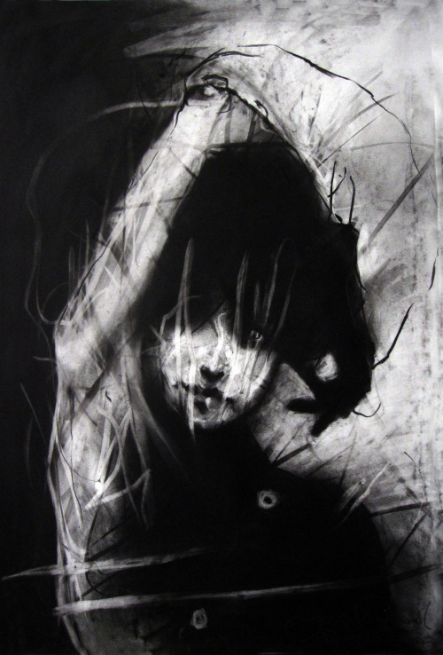 artchipel:  Joseph Loughborough | on Tumblr - The Hound. Charcoal on paper, 54x89 cm  A teaser piece from my solo in France - Early June