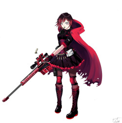 girisado:  TACTICAL - RUBY      +took me 2~3month to draw this. Still need minor fixes but for now it’s good!  P.S. Yes. The gun’s bolt seems to head the wrong way, but the truth is that Ruby is (mainly) a lefty - I changed the direction of it.  