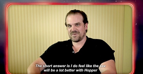 marinashutup:starklinqs:Stranger Things + David Harbour being this  close to making an AO3 account a