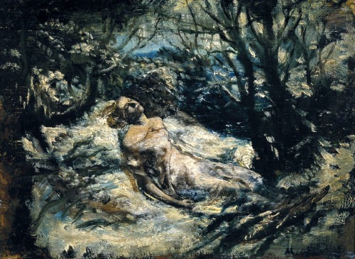 Ophelia.Date unknown.Oil on wood.26.7 x 36.8 cm.Art by Paul Falconer Poole.(1807-1879).