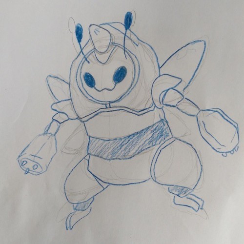 Quick Pokémon variation 3/? Heracross w. Combee, featuring guest artist @wolfiboi #pokemonvariations #heracross #combee #hybrid #bugtype #fightingtype #flyingtype #rhinocerosbeetle