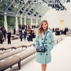 stylishblogger:  My look for yesterday’s @burberry show wearing my turquoise Burberry cashmere trench &amp; a burgundy #burberrybeauty lip @sephora #london #burberry #gmgtravels by @juliahengel