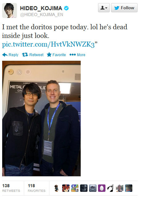 pepsimangb:  Kojima is a scary man when it comes to his English. He knows just enough
