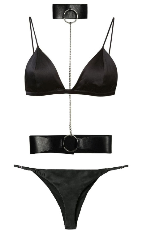 Fleur du Mal | Leather Harness + Luxe Triangle Bra + Luxe Cheeky Knickers in silk