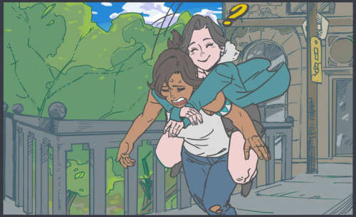 artsypencil:   Asami and Korra Piggyback Date     Something short, sweet, and a bit silly.  Korra carries Asami but doesn’t want to let her down cause Asami looks so happy. Naturally Korra eventually collapses but she doesn’t end up unrewarded, heehee!