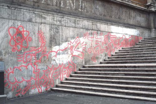 twixnmix: Keith Haring creating a mural at the Palazzo delle Esposizioni in Rome on September 11, 1