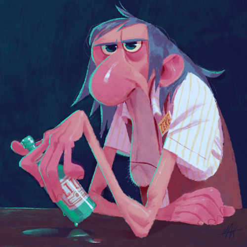 Drawing drunk old men is my comfort food. Painted with my Leaky and Blobby brushes and charcoal smud