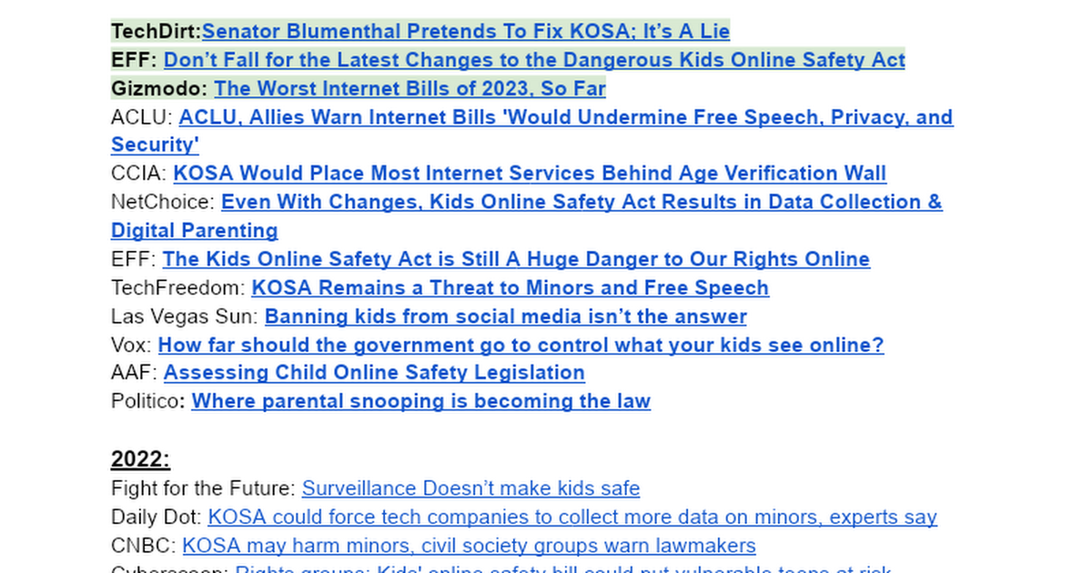 Resources For KOSA