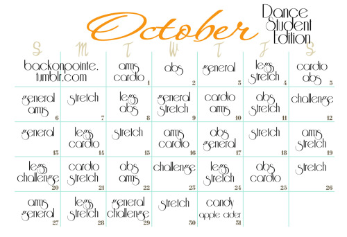 October: Halloween Month!*Dance Student Calendar Back By Popular Demand!*