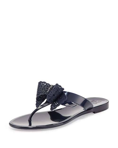High Heels Blog Pandy Lace Bow Jelly Thong Sandal, Oxford BlueSearch for more… via Tumblr