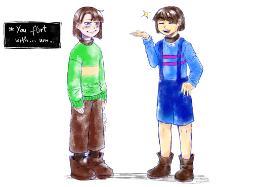 btbtbtran:One of my fav headcanons will always be Frisk flirting with narrator Chara whenever they g