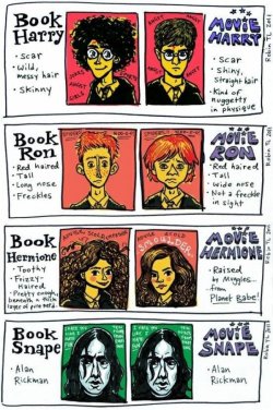 dorkly:  Harry Potter Characters: Book vs. Movie Ten points deducted from the casting director for picking really attractive people. Artist: Robin Tatlow-Lord 