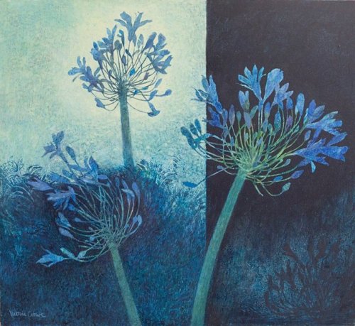 thunderstruck9:Victoria Crowe (British, b. 1945), Agapanthus, Changing Light. Oil on board, 49.5 x 5