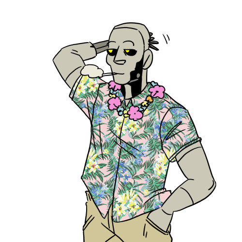 zacklover24:sillyandquiteawkward:i promised nick in a hawaiian shirt so here is our robodad on vayca