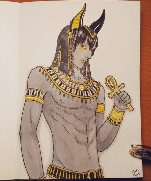 Anubis finish~ #drawing #fineliner #pen #inkpen #gold #black #markers #traditionalart #arts