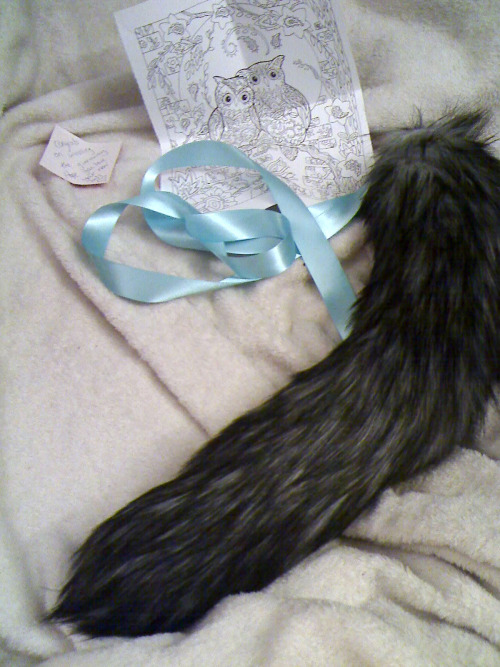 aboyandhisplushie:  Recieved the tail I won during @good-dog-girls ‘s giveaway. It’s stunning!I’ll no doubt be able to make suitable inu ears to match my wolf tail ~ Rawr! Also, owls <3   Enjoy! Looking forward to seeing what you come up with!